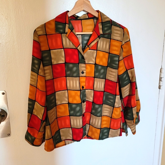 Button shirt colourful block NO IRON NEEDED - Picture 7 of 8